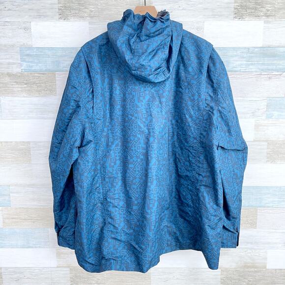 Lands End Hooded Rain Jacket Blue Aztec Print Full Zip Mesh Lined Mens XXL 2XL - Picture 4 of 8